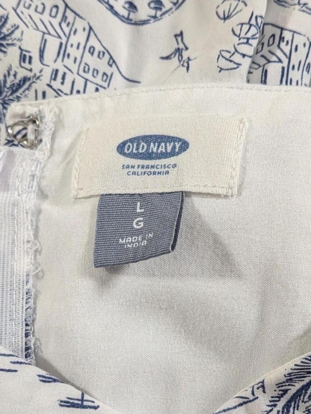 Old Navy $59 Large Blue White Coastal Toile Print Cami Smocked Back Dress - Picture 3 of 14